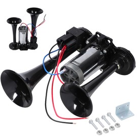 Roaring Type, Large Truck, Yankee Horn, Buzzing Pump, Air Type, Integrated Air Compressor, Built-In Car, Light Truck, Light Vehicle, External Product, Stays Included (24 V, Black & Silver)