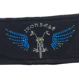 Iron Babe Motorcyle Chopper with Wings in Blue Yellow Silver Rhinestones Danbando EZ Ponytail Headwrap Headband Biker Bandanna Head Band Wrap 4 Way Stretch