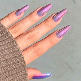 HOT COMMODITY Press-On Nails by Lavaa Beauty | Long Coffin | Purple Chrome Coffin Nails