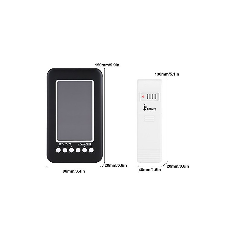 LCD Digital Indoor Outdoor Thermometer Clock Temperature Meter Wireless Transmitter