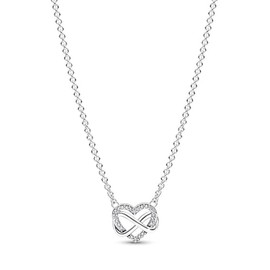 UBAOSOUI Infinity Heart Pendant Cubic Zirconia Necklace,Pendant 925 Sterling Silver Heart Necklace for Girlfriend, Pendant Necklace 19,7" Long, Adjustable to 16" and 18"