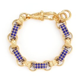 THE BLING KING New 13mm Gold-Plated Gypsy Link Belcher Bracelet with Sapphire Stones – 7.5 Inch – Bold & Luxurious Design – Heavyweight 77g – Statement Jewellery for Women