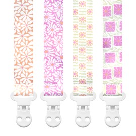 Baby Pacifier Clip Holder - Girl 4 Pack Gift Set – Modern Matiss Inspired Floral Flowers Pink Green Yellow