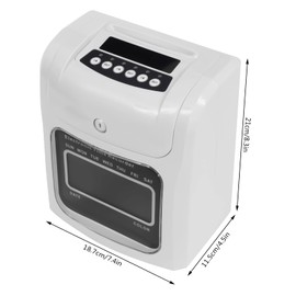 PIAOCAIYIN Employee Time Card Machine, White, Rectangular, 7.4" x 4.5" x 8.3", LCD Display, Wall-Mounted or Desktop, Automatic, AC Power, Modern Office Style, Unisex, Indoor Use
