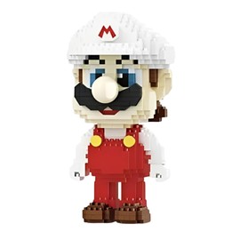 MR. GADGETS Figura de Bloques Armables Mario, Luigi, Mario Fuego, Mario Maker 15 cm, Set de Mini Bloques de Construcción, Rompecabezas 3D, Decoración de Mario World, Regalo (Mario Fuego)