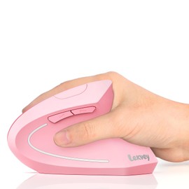 Lekvey Ergonomic Mouse, Vertical Wireless Mouse, Rechargeable 2.4 GHz USB Optical Carpal Tunnel Mice : 800/1200 / 1600 DPI, 6 Buttons, for Laptop, PC, Computer, Desktop, Notebook etc, Pink