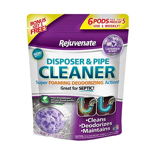 Rejuvenate Garbage Disposal and Drain Pipe Cleaner Powerful Foaming Action and Removes Garbage Disposal Smells 6 Unit Pack Lavender Scent