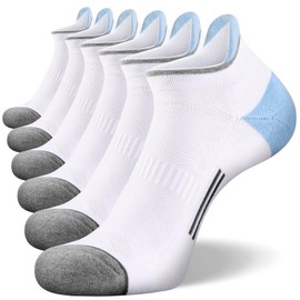 FITRELL 6 Pack Ankle Running Socks for Men and Women Low Cut Cushioned No Show Athletic Sports Compression, Shoe Size 7-9, White Sky