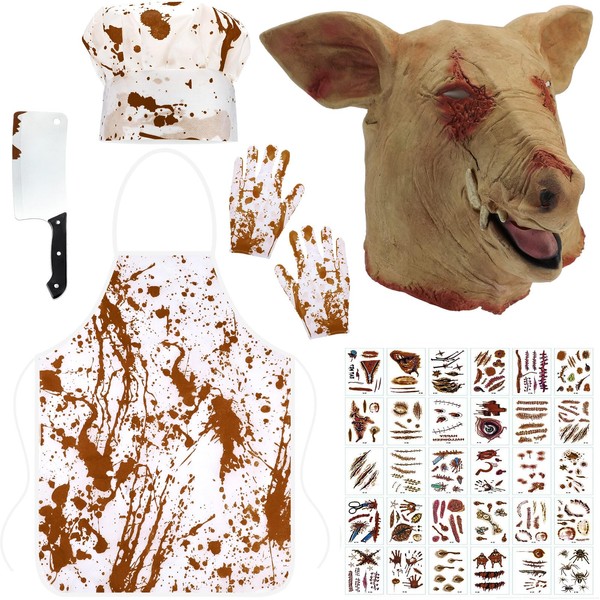 Mepase Halloween Bloody Butcher Costumes Scary Set with Pig Head