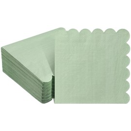 Perthlin 100 Pcs Scalloped Sage Cocktail Napkins Sage Green Thick Paper Napkins Disposable Party Napkins Beverage Napkins for Wedding Dinner Birthday Supplies, 5 x 5 Inches