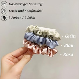 PUSCOBSY Satin Scrunchies Haargummi Damen, Elastische Scrunchie ohne Haarbruch, Klein Haargummis für Dickes Haar Dünnes Haar, 6 Stück Rosa Blau Grün