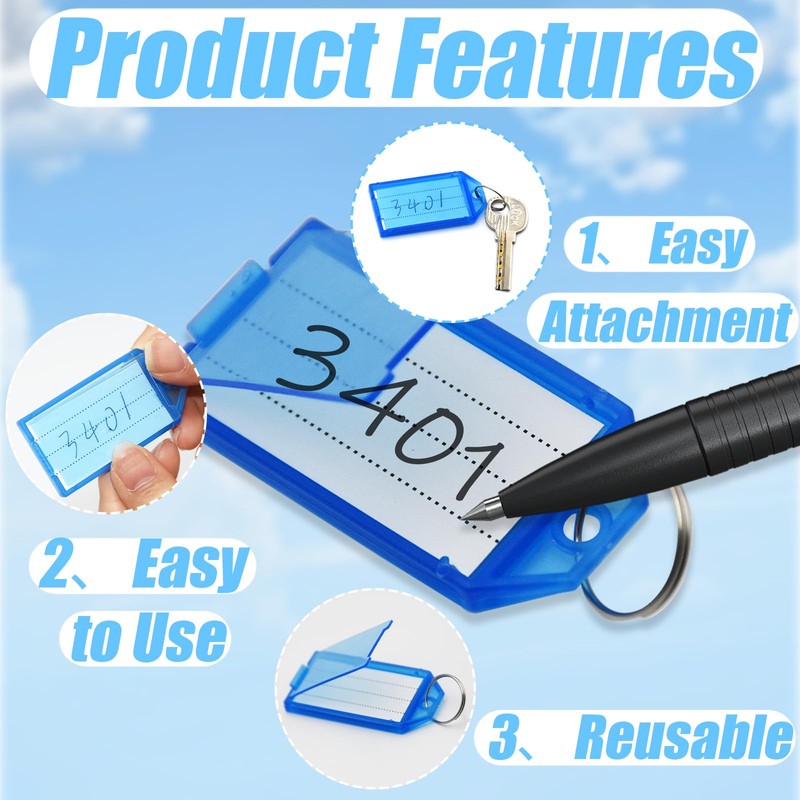 SHENSAIGO Pack of 32 Key Fobs Writeable 8 Colours Plastic
