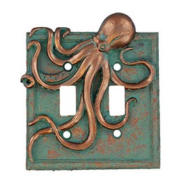 Top Brass Large Octopus/Kraken Electrical Cover Wall Plate Bronze/Verdigris Finish - Single Switch, Double, Rocker, Outlet (Double Switch)