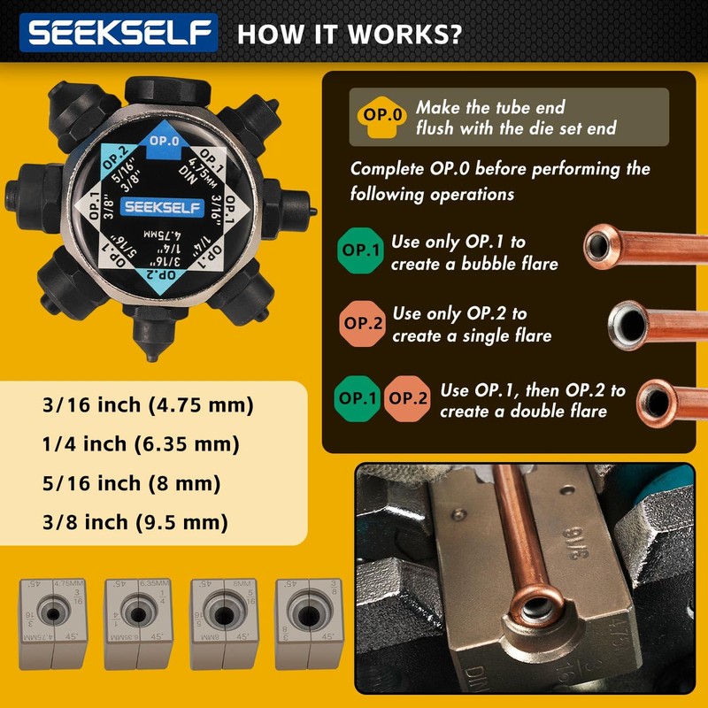 SEEKSELF Professional Brake Line Flaring Tool Kit for 45 Degree