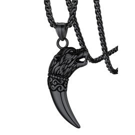 FaithHeart Wolf Necklace for Men, Punk Biker Wolf Head Tooth Amulet Pendant Necklace, Animals Protectoion Jewelry Gift for Dad Husband Brothers