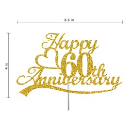 Decoración para tartas de 60 aniversario con purpurina dorada, 60 ideas de decoración de aniversario de boda, calidad premium, resistente con purpurina de doble cara, palo de acrílico. Fabricado en Estados Unidos (oro 60)