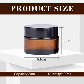 SuQurtom Pack of 10 Amber Cosmetic Jars, 30 ml, Glass Cream Jar, Refillable Containers, Brown Glass Containers for Cosmetics, Creams, Lotions, Essential Oils