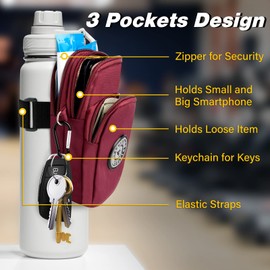 Bottle Pouch Gym Water Caddy with Phone Holder, Water Bottle Sleeve Bag with Pocket for Cards, Keys, Wallet, Gym Bottle Accessories for Men Women