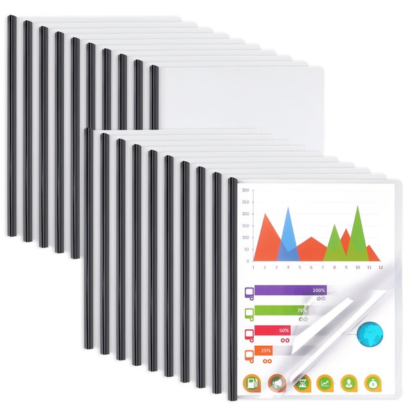 20 Pack Report Covers with Sliding Bar, Clear Report Covers