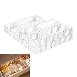 Lusacy Clear Drawer Organizers Bins, 7 Pcs Drawer Organiser Set,Drawer Storage Containers, 4-Size Stackable Makeup Drawer Organizer Trays for Make up, Kitchen, Bedroom and Office