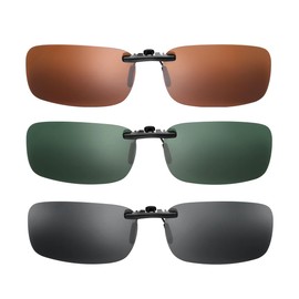 SEWACC 3 Pcs Polarized Clip- on Sunglasses Clip On Sunglasses Flip Up Polarized Sunglasses Myopia Sunglasses Polarized Clip (Gray, Dark Green, Coffee)
