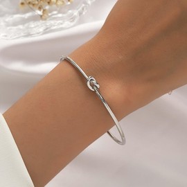 Inateannal Vintage Love Knot Bangle Bracelets Silver Open Cuff Bracelet Simple Tie The Knot Bracelet Love Knot Infinity Bracelets Minimalist Adjustable Bracelet Knotted Cuff Bracelets