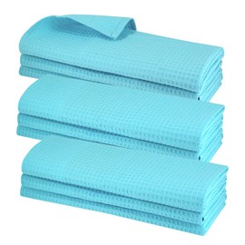 Gariella - Set of 9 tea towels / turquoise / 100% cotton / with hanger / 70 x 50 cm / waffle pique / catering quality / kitchen towel / cleaning cloth / waffle pattern / absorbent / robust