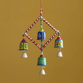 AVIXI Handcrafted Windchimes.Rajasthani Handmade Hand Painted Bell Wall Hanging/Home Decor Windchimes Bell/Colorful Hanging |Jhoomar Hanging for Home Door, Wall, Temple, Bedroom Decor