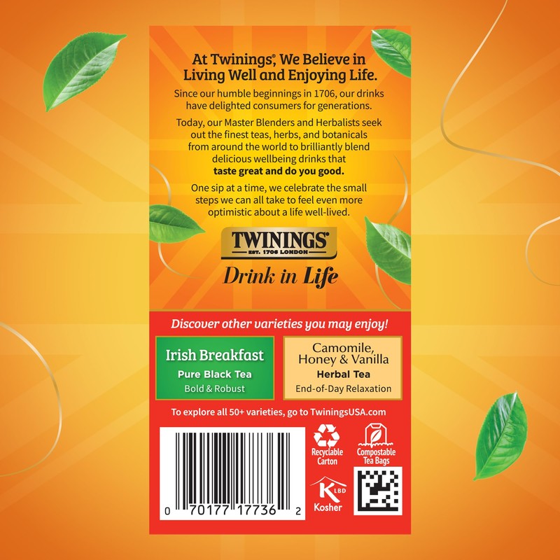 Twinings Extra Strong English Breakfast Black Tea Individually Wrapped Bags,