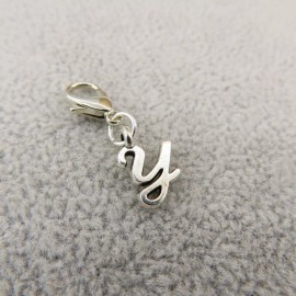 Pemby Studio Initial CURSIVE LETTER Y Charm Zipper Pull Keychain Add On Clip Silver Tone