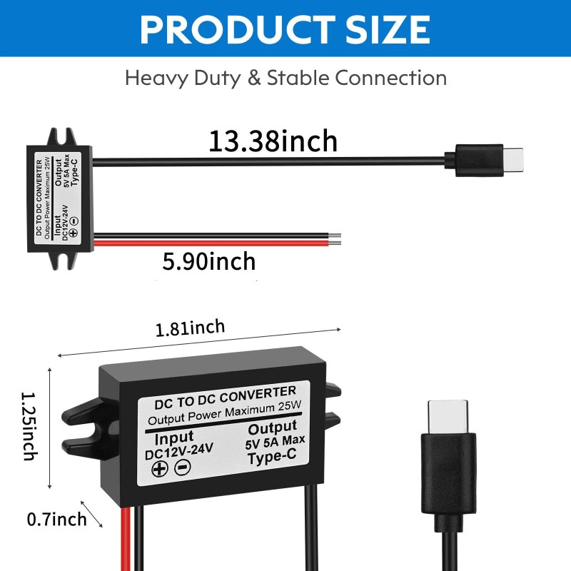 Yipin Hexha DC 12V/24V to 5V USB C 5A 25W