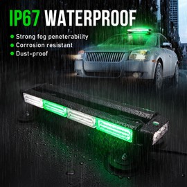 18.6" Emergency Strobe Lights Bar for Trucks - MIRUNNY Waterproof Double Side Safety Warning Traffic Advisor Beacon Flashing Light Bar with Magnetic Base for Snow Plow,Vehicles（White/Green）