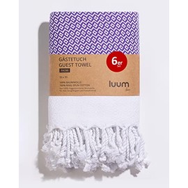 Luum® Set of 6 Hammam Guest Towels, Decorative Towels, Flannels, Face Cloth, Fabric Napkins, Cleaning Cloths, 100% Cotton, Quick-Drying, Lint-Free, Purple, 33 x 33 cm, Gift Set Gifts for Women