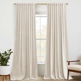 StangH Beige Velvet Curtains 84 inches Back Tab Privacy Light Dimming Window Panels for Nursery Kids Bedroom Elegant Home Decoration for Living Room/Patio, W52 x L84, 2 Panels
