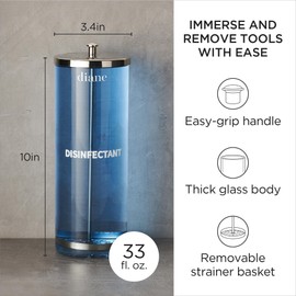 Diane Glass Disinfectant Jar for Sterilizing Hair Salon Shears, Combs, Barber Cleaning Supplies, Clippers, and Nail Tools – Large - 10” Tall x 3.4” Wide – 33 Fl Oz Capacity