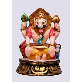 Sri Krishna Culture- Hand Crafted Medium Narsimha Deva Murti Idol On Half Lotus Base-Hindu God and Goddess Idol/Statue/Murti/Figurine-Polyster Resin-Multicolour-Showpieces for Gifting and Home Decor