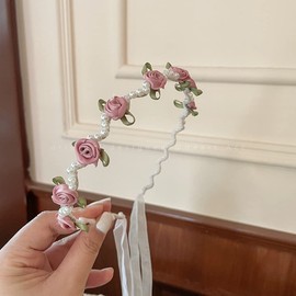Hair Bands for Women, Headband Hair Accessories for Women and Girls, Fashionable Flower Girl Headbands with Tassels, Hair Band, Flower Headpiece with Beads, Pink