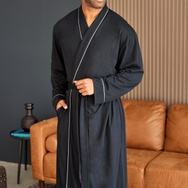 Alexander Del Rossa Men's Robes, Mens Bathrobes Lightweight, Mens Robes with Pockets, Soft Cotton Knit Robe for Men Black - 5 ft 5 in & Taller Medium (A0860BLKMD)