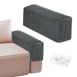 M METERXITY Couch Arm Covers, for 17.71 to 20" Length Velvet Stretch Sofa Armrest Covers Anti-Slip Armchair Slipcovers for Chairs/Couch/Recliner, Washable Furniture Armrest Protector[Gray]