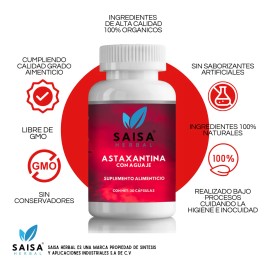 Astaxantina 12 mg con Aguaje  30 Cpsulas  Antioxidante Potente, Salud de la Piel y Hormonal  Suplemento Natural Saisa Herbal                          