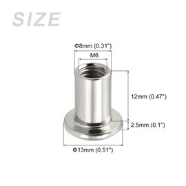 METALLIXITY Rivet Hex Socket Head Nuts (M6x12mm) 20Pcs, Nickel Plated Iron Rivet Cap Insert Nut - for Furniture, Bookshelf, Wardrobe, Silver Tone