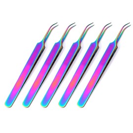OdontoMed2011 5 Pieces Stainless Steel Multi Rainbow Color 3D Eyelash Extension Tweezers Angled Fine Point 4.5" Jewelry-Making, Laboratory Work