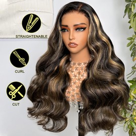 Arabella 5x6 Ready to Go Glueless Wigs Human Hair 1B/27 Highlight Lace Front Wig Human Hair 210% Density Pre Cut Glueless Wigs Human Hair Real Pre Bleached Body Wave Wig (24inch, 5X6 Balayage Wig)