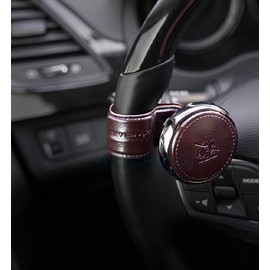 [Leather Power Knob] BLACKSUIT can be mounted on all models Vehicle Handle Spinner Power Handle Spinner Handle Car Accessories luxury Hi-quality Power Handle Steering Wheel Spinner Knob (Wine Red)