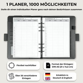 Refillable DIN A5 Ring Binder Planner for More Focus & Productivity | Planner Set | Organisation, Goals, Habit Tracker, Journaling, Reflection & Notes (Black, Journaling Set)
