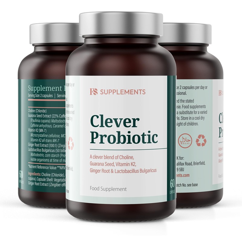 FS Supplements Clever Probiotic, 60 Capsules with Choline, Guarana, Vitamin