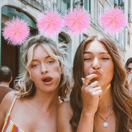 Catery Pom Pom Headband Tinsel Head Bopper Pom Pom Ball Hair Hoop Disco Headband Birthday Cosplay Costume Party Hair Accessory for Women and Child (Set-2)