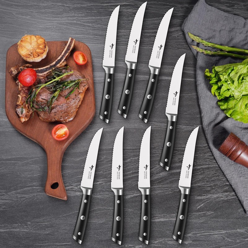 MAD SHARK Steak Knives Set of 8,Premium 12.6-inch Serrated Steak