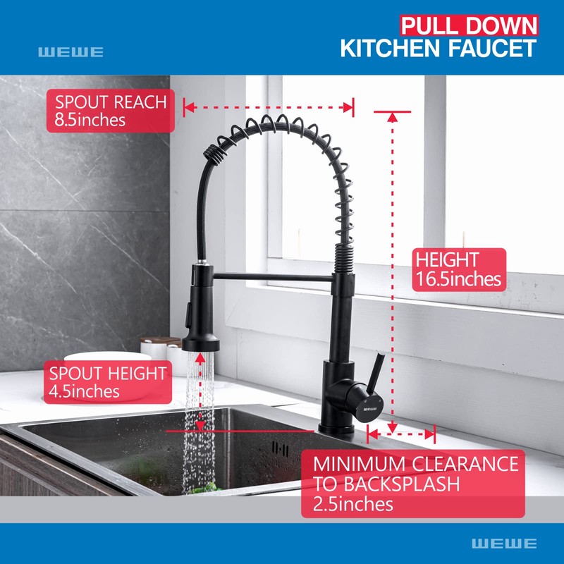 WEWE Faucet for Kitchen Sink, Kitchen Faucets Black Stainless Steel