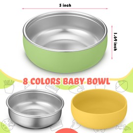 Nuogo 8 Pcs 304 Stainless Steel Baby Bowls with Removable Silicone Shell Toddler Bowls Kids Bowls Anti Scald Snack Container for Food Feeding, Dishwasher Safe (Multicolor)